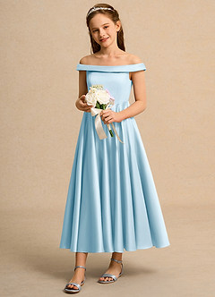 Azazie Teeny Junior Formal Abiti da Ragazza di Fiori Abito A-Line in Raso Opaco Plissettato Azzurro image1