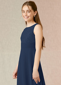 Azazie Snow Junior Dark Navy A-Line Lace Chiffon Dress image5