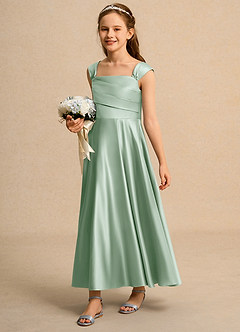 Azazie Bundle Girls Formal vestidos de niña de las flores Vestido de Agave de Satin Mate de Corte en A con Plisado image5