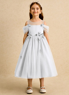 Azazie Juni Robe Demoiselle D'honneur Fillette Robe Princesse en Tulle Plissée Blanc image5