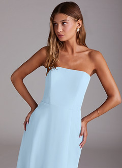 Azazie Wren 신부 들러리 드레스 A라인 스트랩리스 쉬폰 티 길이 드레스 image5