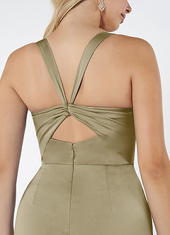 Azazie Mero Robes de demoiselle d'honneur Robe Fourreau en Satin extensible Plissée Vert Mousse image2