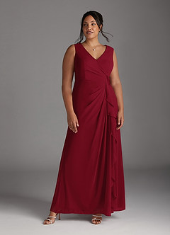 Azazie Manuella Mother of the Bride Dresses Burgundy A-Line V-Neck Pleated Chiffon Dress image13