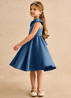Azazie Acorn Flower Girl Dresses Twilight A-Line Pleated Matte Satin Dress image4