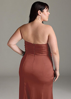 Azazie Yola Bridesmaid Dresses Auburn Sheath V-Neck Pleated Stretch Satin Convertible Dress image15