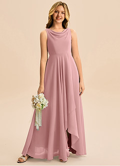 Azazie Mannie Junior Vestido de Rosa Polvorienta de Gasa de Corte en A con Plisado image1