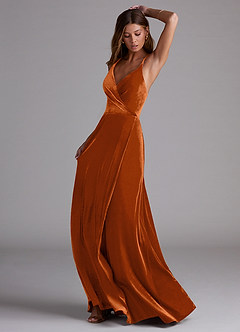 Azazie Davis Vestidos de damas de honor Vestido de Naranja Quemada de terciopelo de Corte en A image3