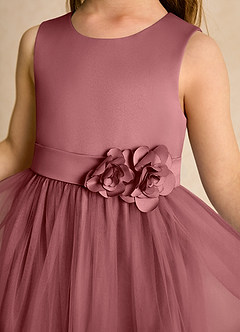 Azazie Miracle Blumenmädchenkleider A-Linie Schleifen Matte Satin Kleid Amethyst image6