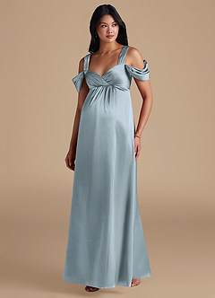 Azazie Rhea Maternity Bridesmaid Dresses A-Line Pleated Metallic Satin Floor-Length Dress image5