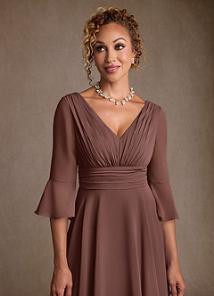 Azazie Aerynne Moeder van de bruid jurken A-Lijn Jurk van Chiffon Geplooid Espresso image5