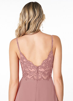 Azazie Lena Robes de demoiselle d'honneur Robe Trapèze en Mousseline de soie Dentelle Rose Poussiéreuse image5