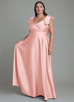 Azazie Leilani Bridesmaid Dresses Powder Pink A-Line Ruched Stretch Satin Dress image10