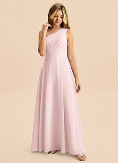 Azazie Phaedra Junior Blushing Pink A-Line Pleated Chiffon Dress image6