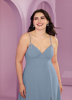 Barbie ♥ Azazie Jurken voor bruidsmeisjes Jurk van Chiffon met A-Lijn met Zakken Stoffig Blauw image5
