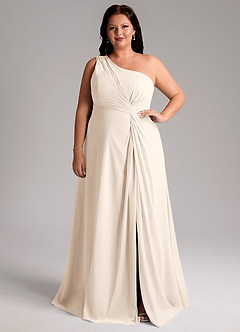Azazie Brooke Bridesmaid Dresses White Alabaster A-Line One Shoulder Chiffon Dress image4