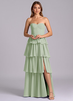 Azazie Faye Abiti da Damigella Abito A-Line in Chiffon Scollo a Cuore Verde Salvia image6