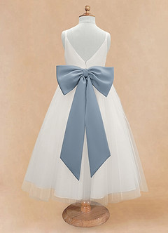 Azazie Lea vestidos de niña de las flores Vestido de Azul Polvoriento de Tul de Corte En A con Tirante Espagueti image7