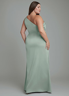 Azazie Akilah Bridesmaid Dresses Agave Mermaid One Shoulder Stretch Satin Dress image9
