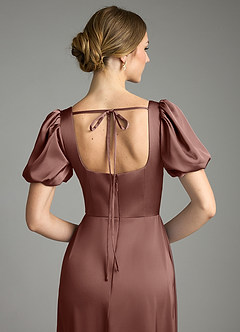 Azazie Fyona Brudtärnklänningar Klä av A-Linje i Stretch Satin Plisserad Espresso image2