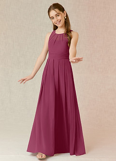 Azazie Bibiane Junior Mulberry A-Line Pleated Chiffon Dress image4
