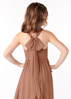 Azazie Jaylah Junior A-Linie Gestreift Chiffon Kleid Bronzer image4