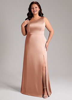 Azazie Phaedra Bridesmaid Dresses Rose Gold A-Line One Shoulder Stretch Satin Dress image8