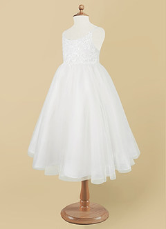 Azazie Buttercup Flower Girl Dresses Ivory A-Line Lace Tulle Dress image9