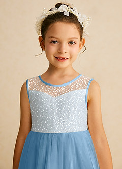 Azazie Tay Flower Girl Dresses Steel Blue A-Line Sequins Tulle Dress image7