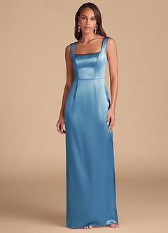 Azazie Flori Robes de demoiselle d'honneur Robe Fourreau en Satiné métallisé Fente Latérale Acier Bleuté image2