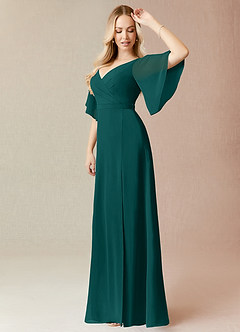 Azazie Cierra Bridesmaid Dresses Peacock A-Line V-Neck Chiffon Dress image4