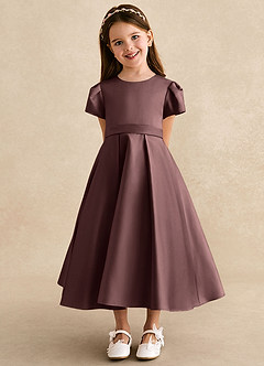 Azazie Princess Flower Girl Dresses Espresso A-Line Pleated Matte Satin Dress image6
