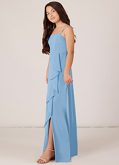Azazie Kaylee Junior Powder Blue A-Line with Belt Chiffon Dress image3