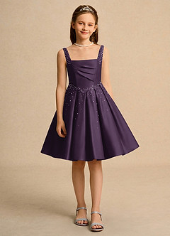 Azazie Jello Girls Formal Flower Girl Dresses Plum Ball-Gown Pleated Matte Satin Dress image1