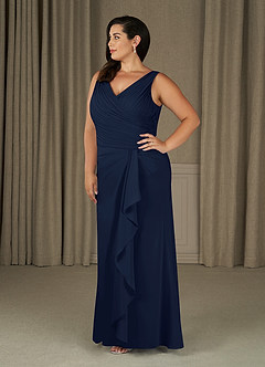 Azazie Evy Mother of the Bride Dresses Dark Navy A-Line Pleated Stretch Chiffon Dress image6