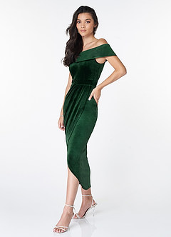 Osprey Dark Emerald Velvet Off-The-Shoulder Tulip Dress image6