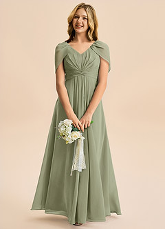 Azazie Emma Junior Robe Trapèze en Mousseline de soie Plissée Pistache image3