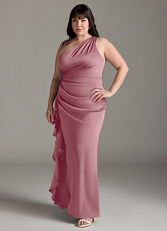 Azazie Latrice Bridesmaid Dresses Vintage Mauve Sheath One Shoulder Cascading Ruffles Stretch Satin Dress image8