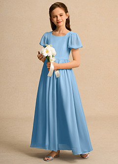 Azazie Joss Flower Girl Dresses Steel Blue A-Line with Sleeves Chiffon Dress image11