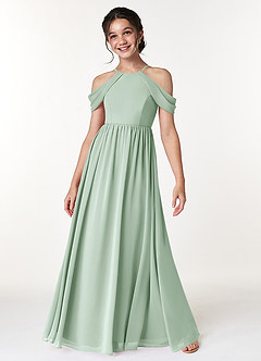 Azazie Seneca Junior Agave A-Line Off the Shoulder Chiffon Dress image3