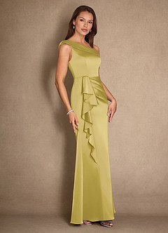 Azazie Hamptons Mother of the Bride Dresses Canary A-Line Pleated Stretch Satin Dress image3