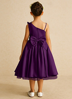 Azazie Lollipop Blumenmädchenkleider A-Linie One-Shoulder Matte Satin Kleid Traube image3