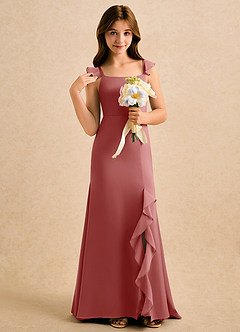 Azazie Novalie Girls Formal Robe Demoiselle D'honneur Fillette Robe Sirène en Satin extensible Arc Antique Rose image5