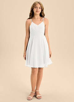 Azazie Avelina Junior White A-Line Pleated Chiffon Dress image4