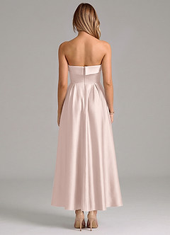 Azazie Lucienne 신부 들러리 드레스 A라인 주름진 스트레치 새틴 발목 길이 드레스 image6