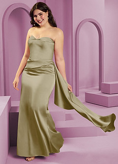Barbie ♥ Azazie Jurken voor bruidsmeisjes Converteerbaar Jurk van Stretch Satijn met Kolom Strapless Mosgroen image14