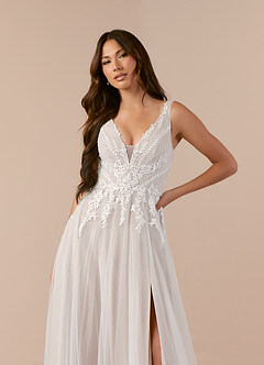 Azazie Goddess Wedding Dresses Diamond White Caramel A-Line V-Neck Sequins Tulle Dress image6