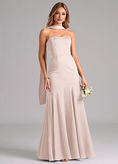 Azazie Shiloh Bridesmaid Dresses Blushing Pink Mermaid Strapless Stretch Satin Convertible Dress image5