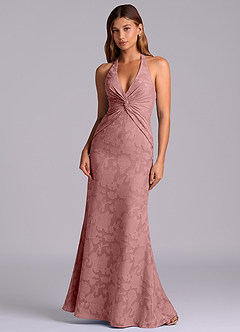 Azazie Valerie 신부 들러리 드레스 인어 주름진 플로럴 번아웃 바닥 길이 드레스 image3