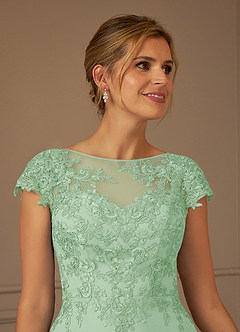 Azazie Terrano Mother of the Bride Dresses Dusty Sage A-Line Scoop Lace Dress image4