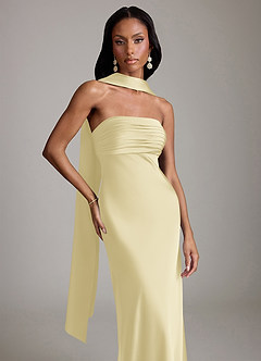 Azazie Saylor Vestidos de damas de honor Vestido de Sorbete De Limón de Satén Elástico de Corte Sirena con Sin tirantes image1